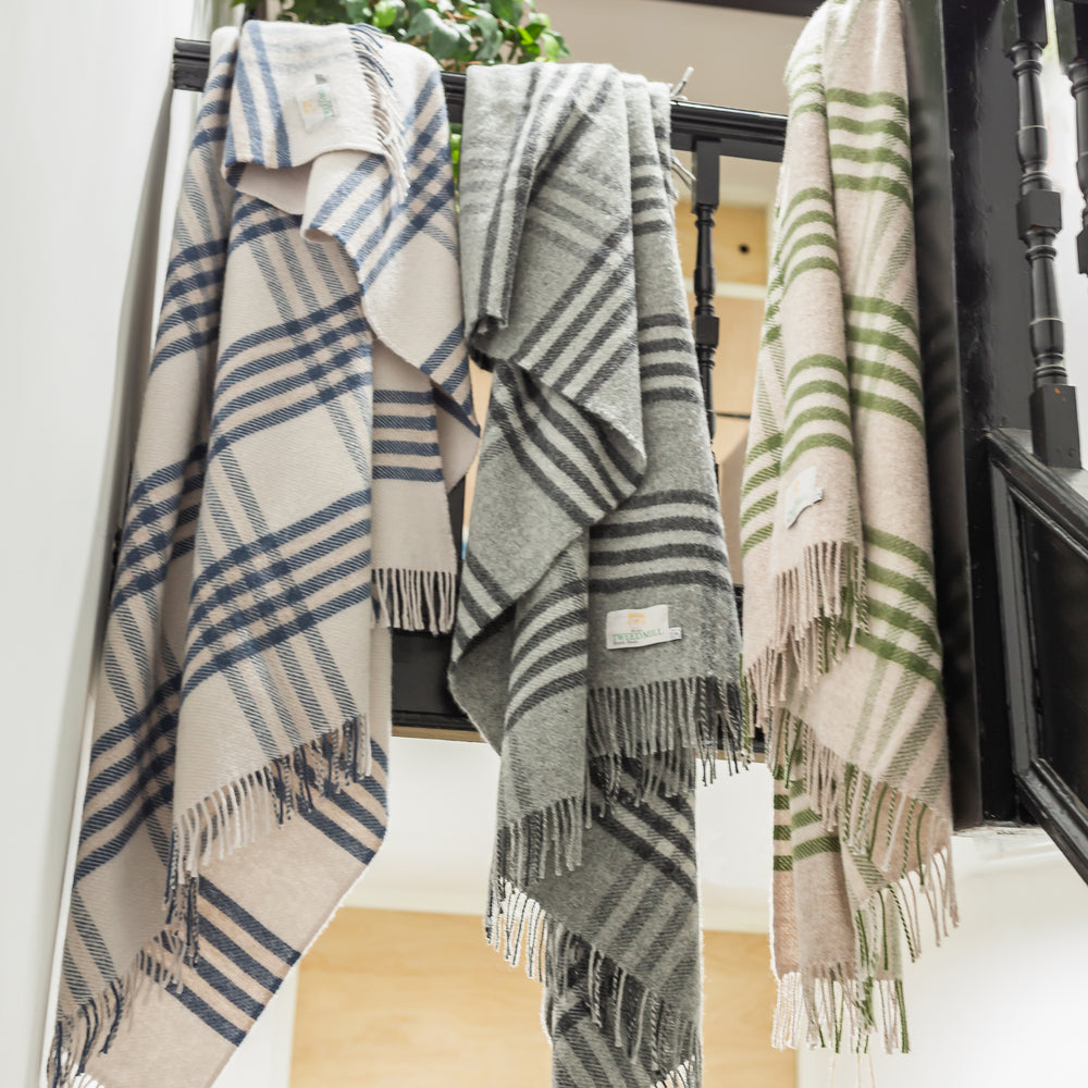 Tweedmill Hex Check Pure New Wool Throw, Olive Green
