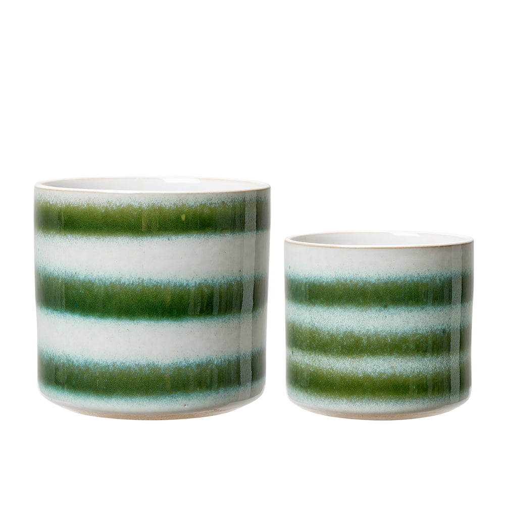 Wikholm Cora Striped Ceramic Plant Pot, Green