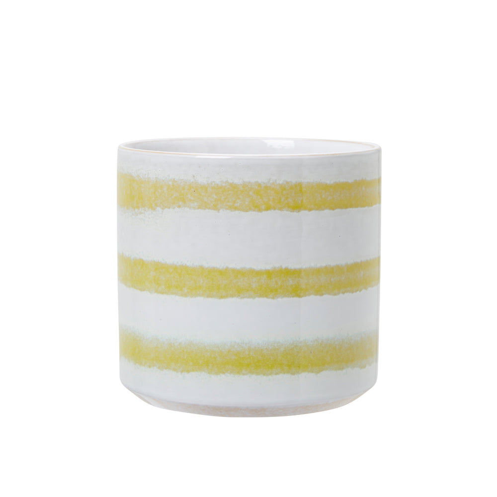 Wikholm Cora Striped Ceramic Plant Pot, Yellow
