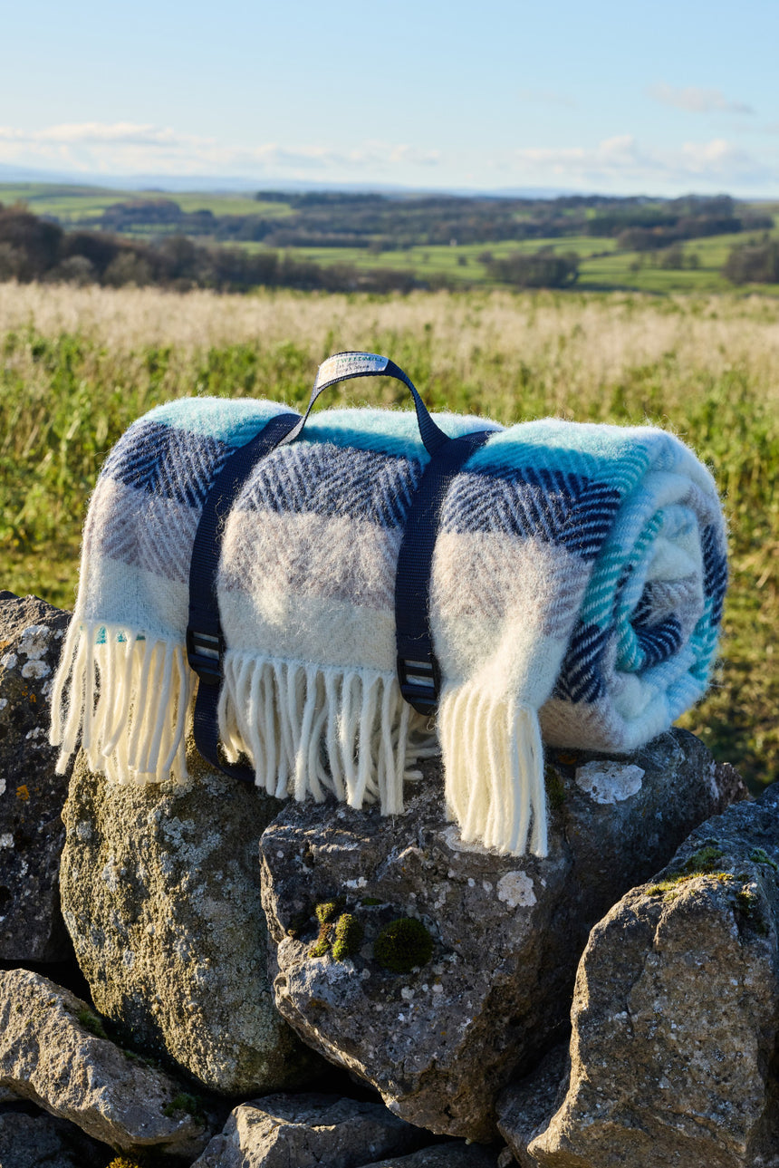 Tweedmill Polo Pure Wool Knitted Picnic Blanket, Seashore Stripes