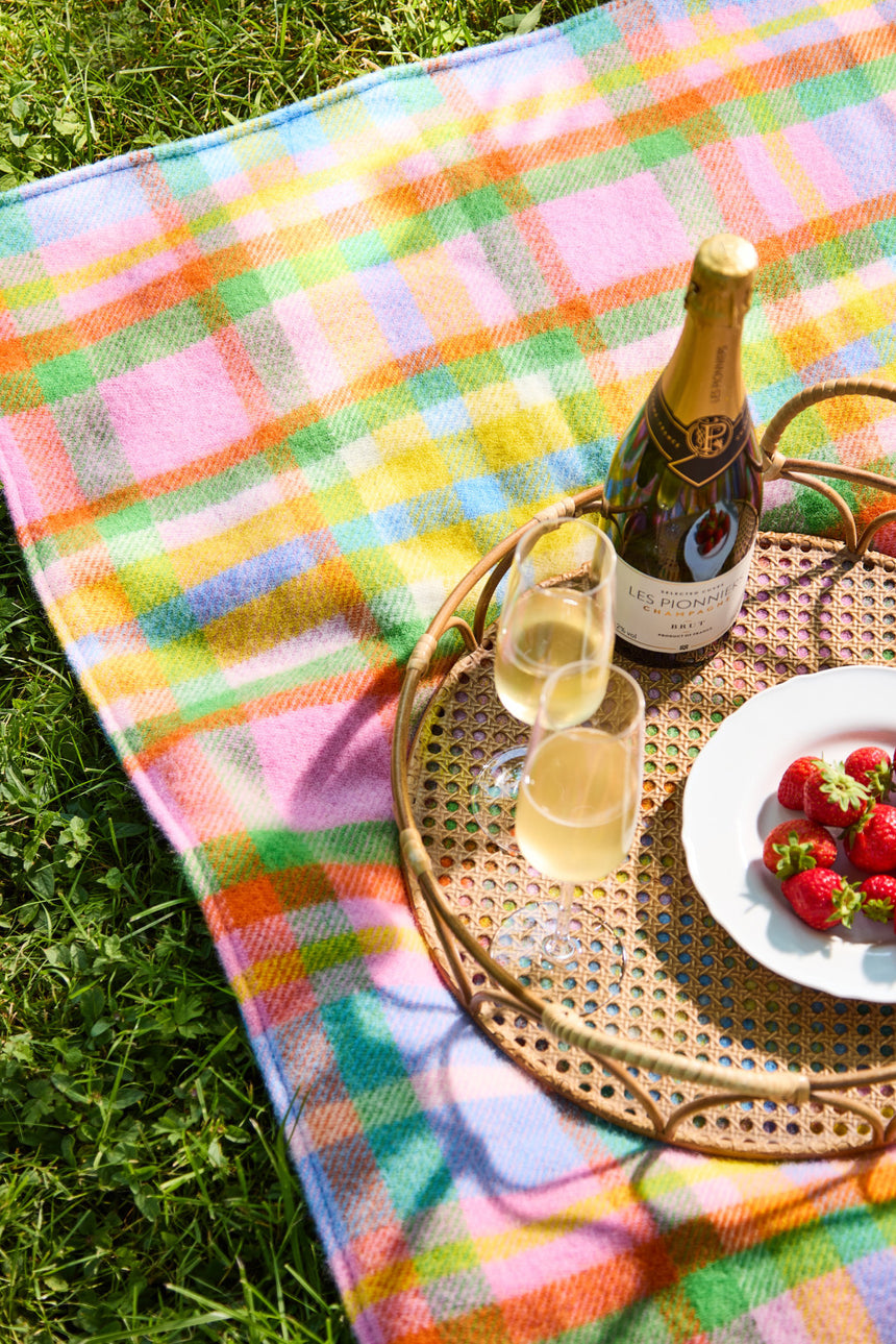Tweedmill Festival Wool Knitted Picnic Blanket, Rainbow Check