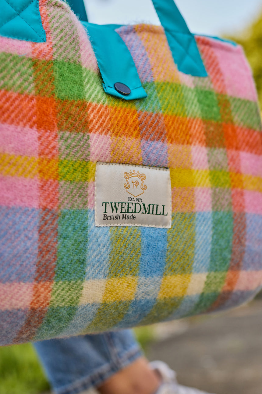 Tweedmill Festival Wool Knitted Picnic Blanket, Rainbow Check