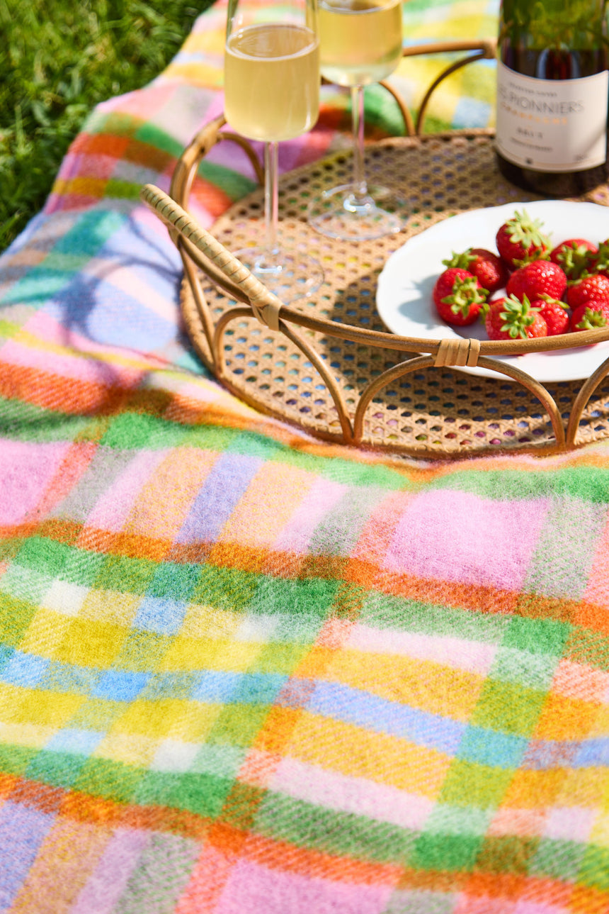 Tweedmill Festival Wool Knitted Picnic Blanket, Rainbow Check