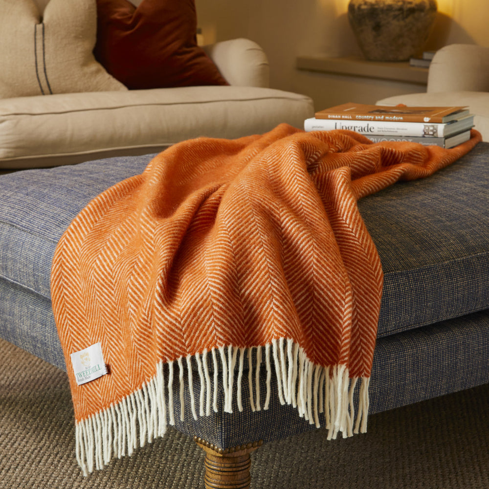 Tweedmill Fishbone Pure New Wool Throw, Cinnamon