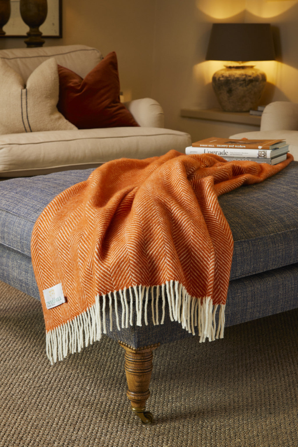 Tweedmill Fishbone Pure New Wool Throw Blanket, Cinnamon