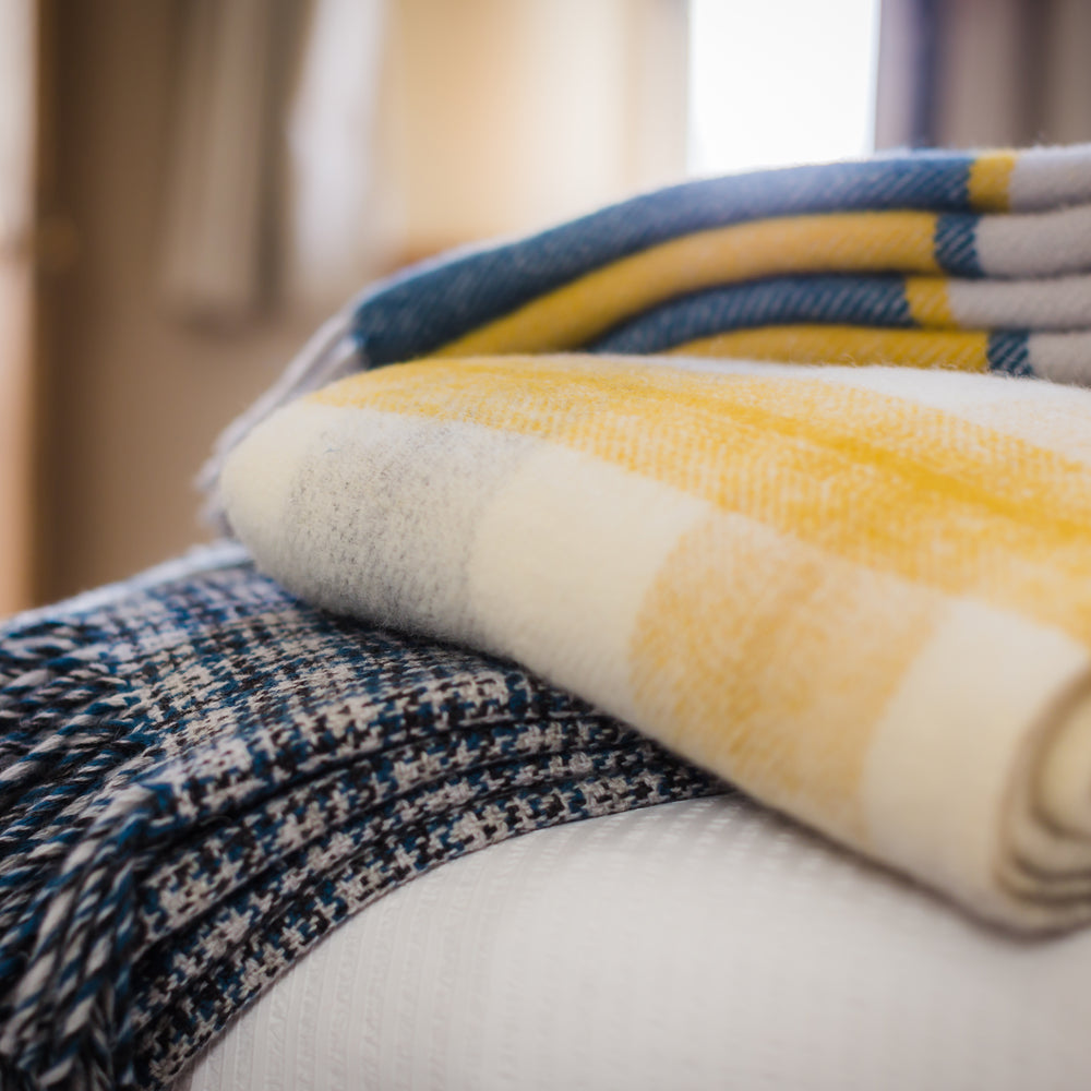 Tweedmill Meadow Check Pure New Wool Throw, Yellow