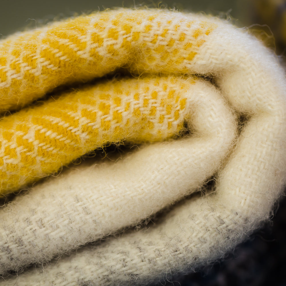 Tweedmill Meadow Check Pure New Wool Throw, Yellow