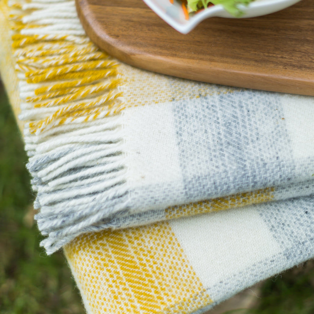 Tweedmill Meadow Check Pure New Wool Throw, Yellow