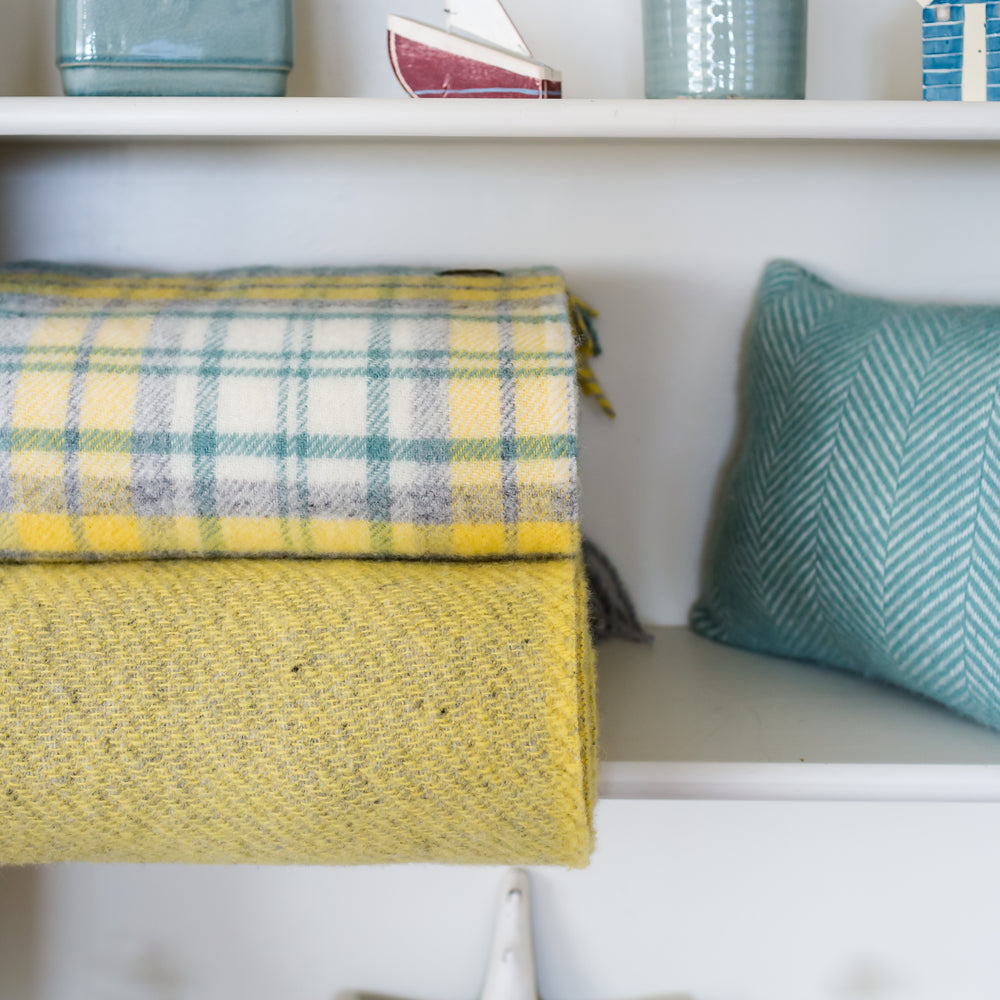 Tweedmill Cottage Check Pure New Wool Throw, Ocean