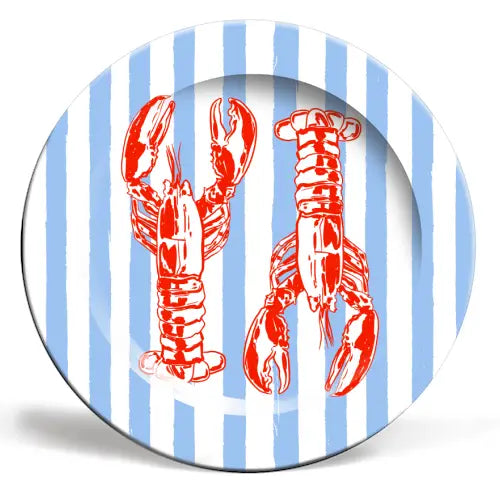 Lobster Blue Striped Ceramic Dinner Plate By Ezbie