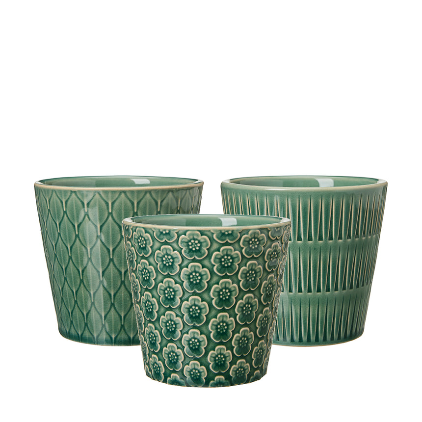 Wikholm Majken Ceramic Mini Plant Pots, Green (Set Of 3)