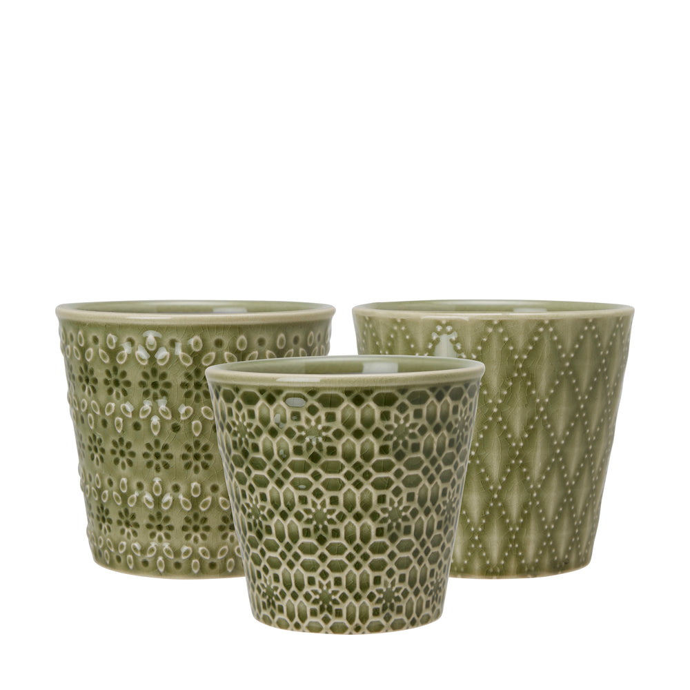 Wikholm Veda Ceramic Mini Plant Pots, Green (Set Of 3)