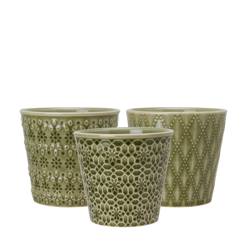 Wikholm Veda Ceramic Mini Plant Pots, Green (Set Of 3)