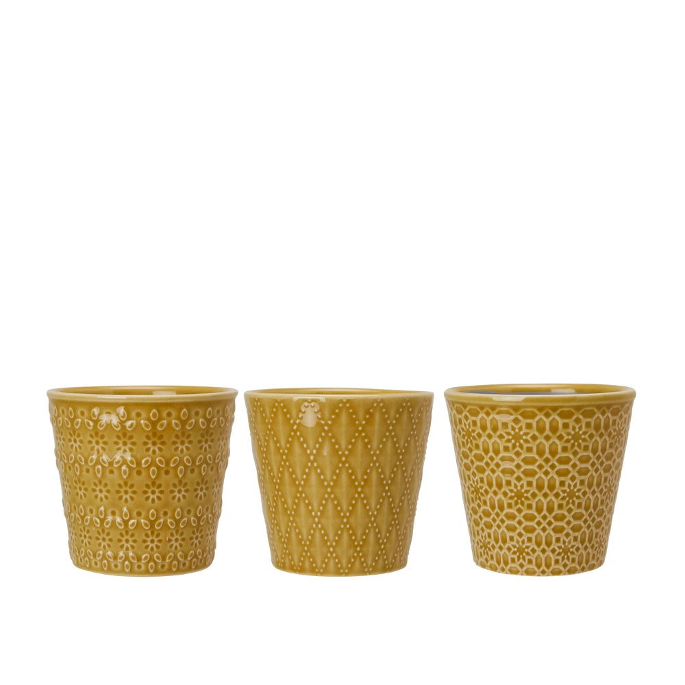 Wikholm Veda Ceramic Mini Plant Pot, Yellow (Set Of 3)