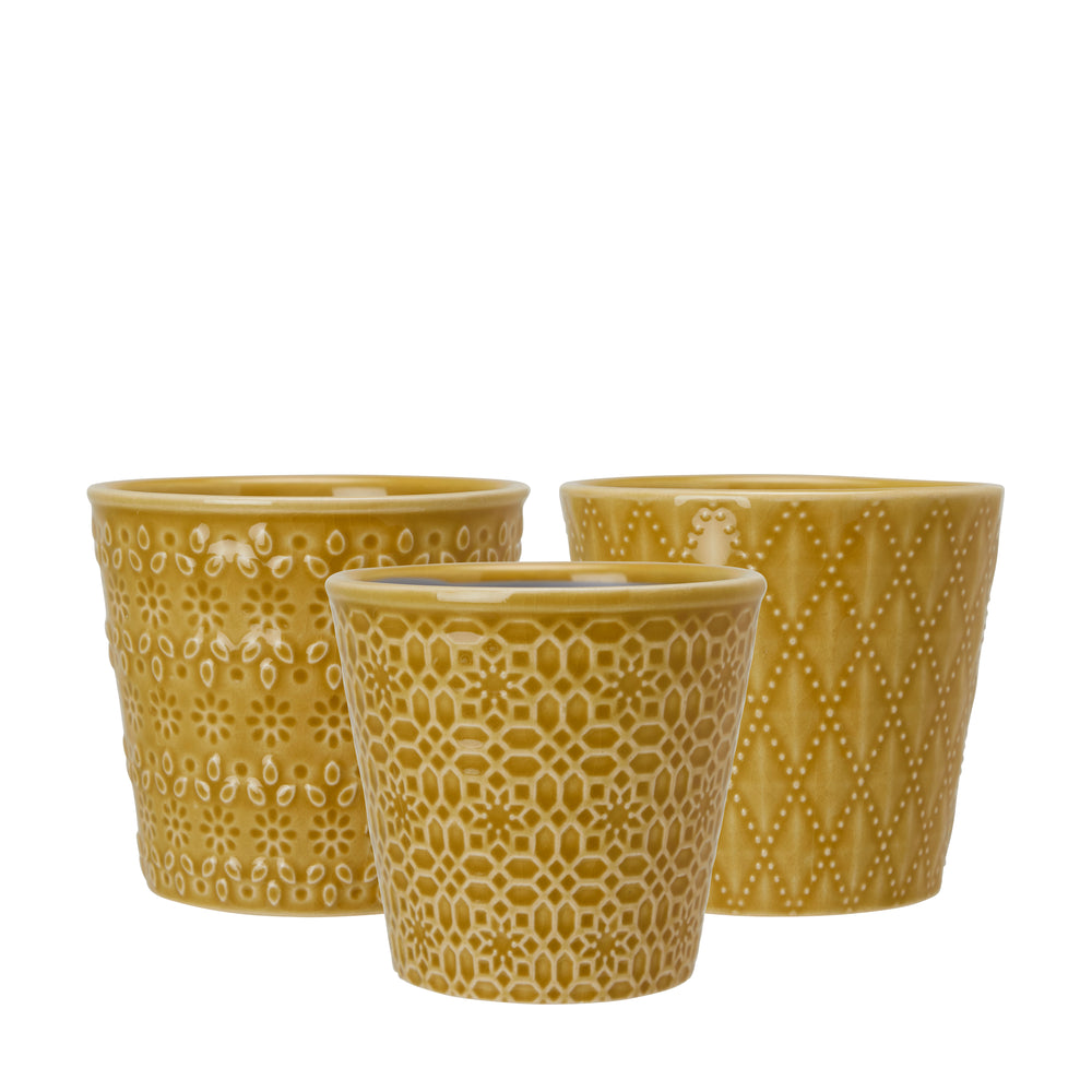 Wikholm Veda Ceramic Mini Plant Pot, Yellow (Set Of 3)