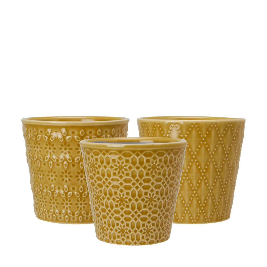 Wikholm Veda Ceramic Mini Plant Pot, Yellow (Set Of 3)