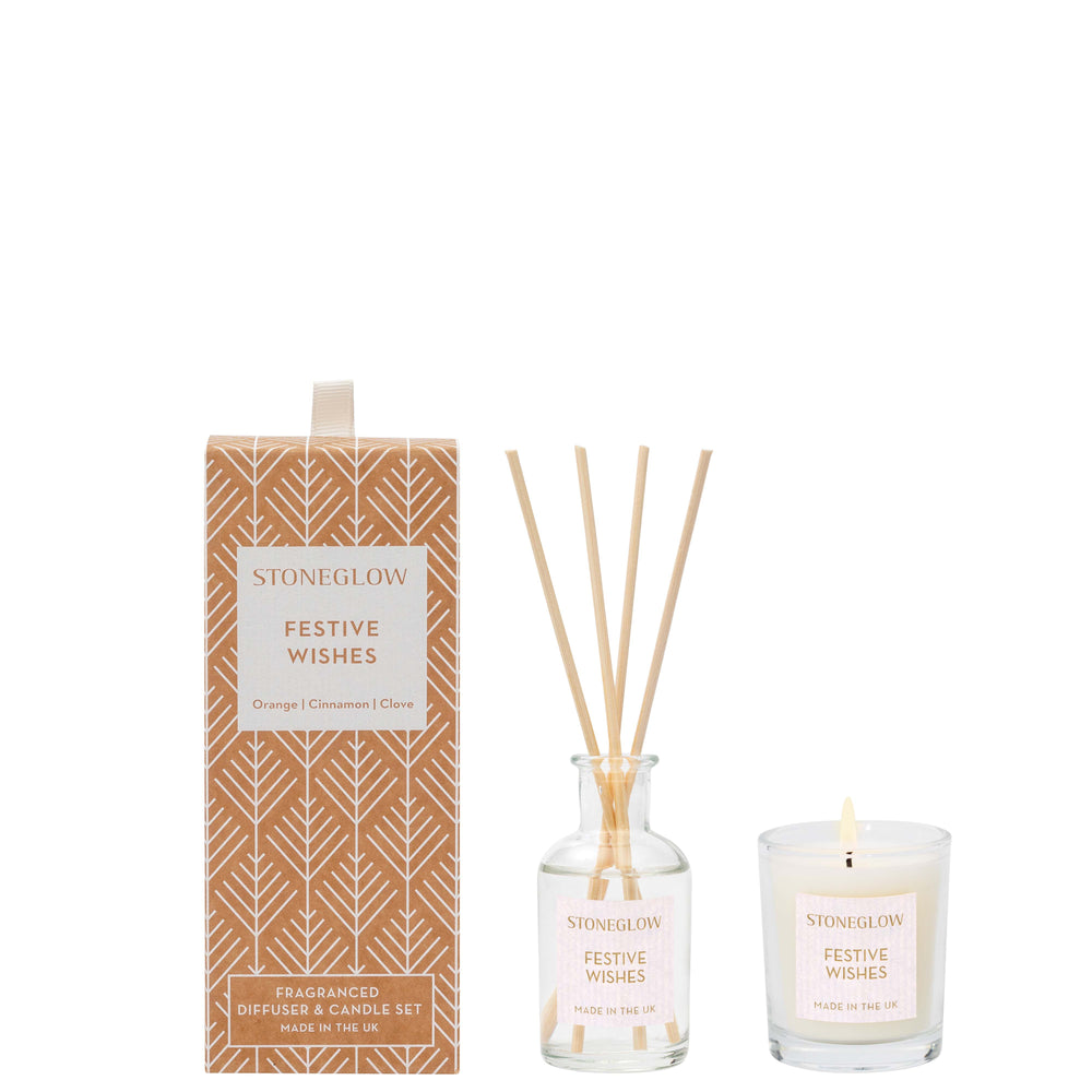 Stoneglow Festive Wishes Scented Gift Set ( Scented candle & reed diffuser)
