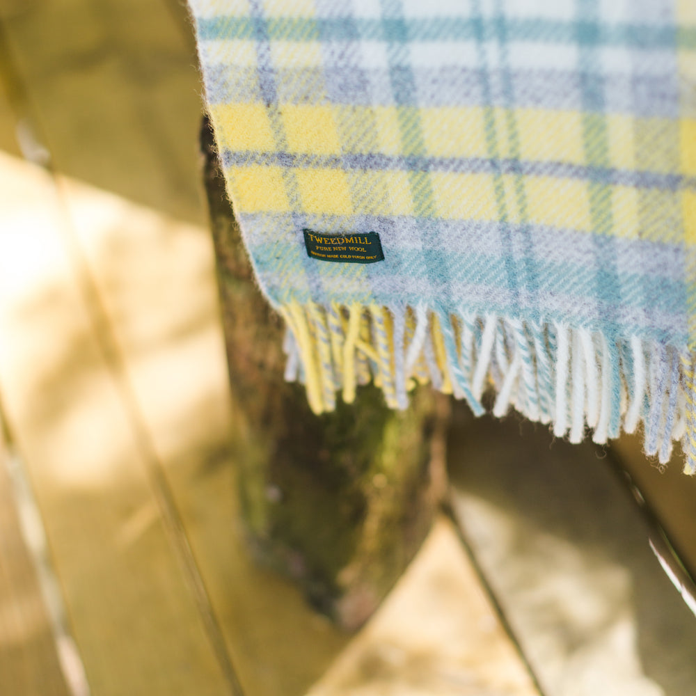 Tweedmill Cottage Check Pure New Wool Throw, Ocean