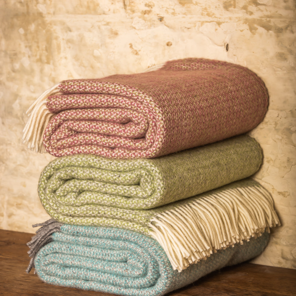 Tweedmill Illusion Pure New Wool Throw, Spearmint & Grey