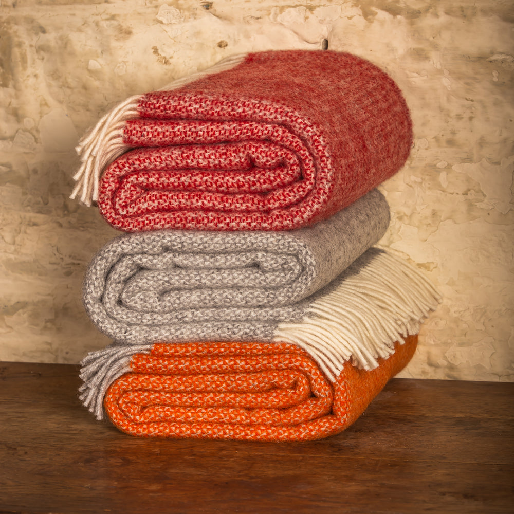 Tweedmill Illusion Pure New Wool Throw Blanket, Red & Silver