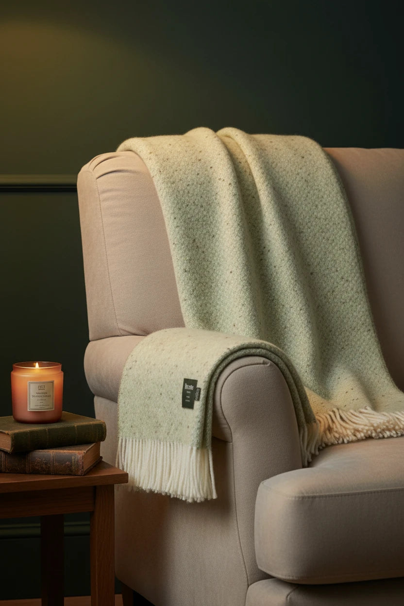 Bronte By Moon Donegal Pure New Wool Throw, Sage