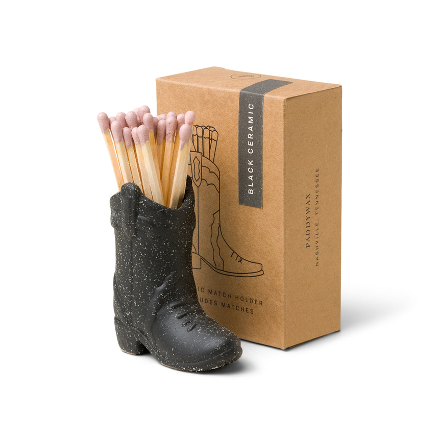 Paddywax Nashville Ceramic Cowboy Boot Match Holder, Black