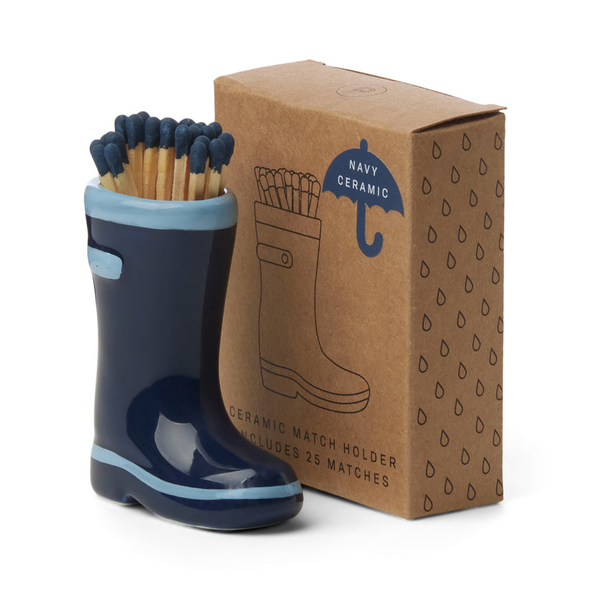 Paddywax Ceramic Wellington Boot Match Holder, Navy Blue