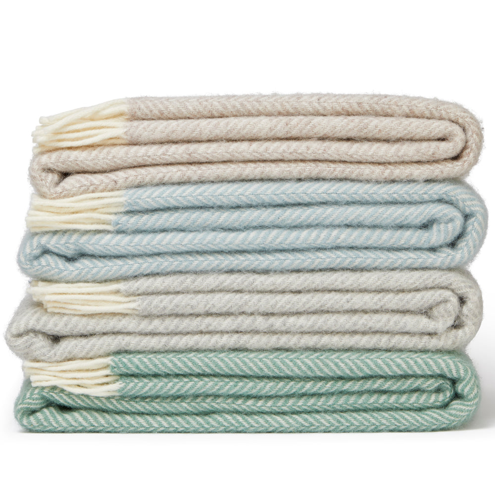 Tweedmill Fishbone Pure New Wool Throw, Duck Egg