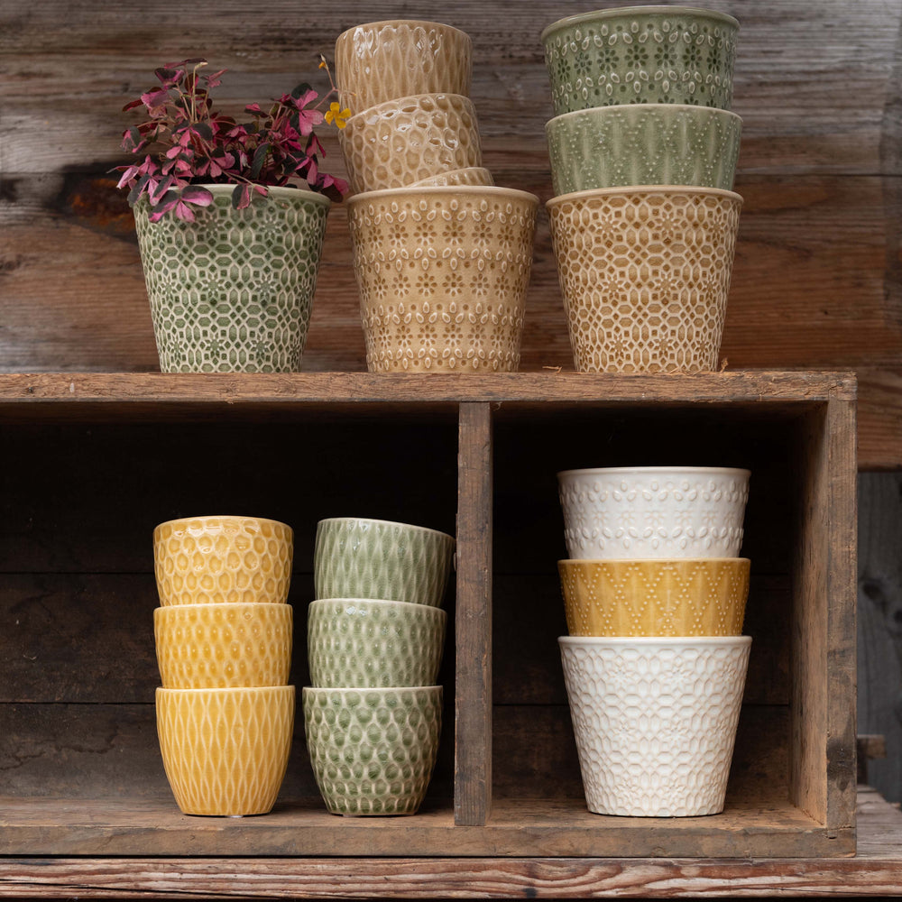 Wikholm Veda Ceramic Mini Plant Pot, Yellow (Set Of 3)