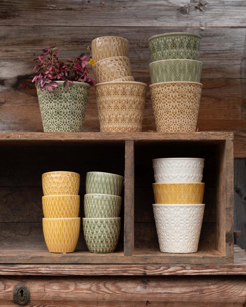 Wikholm Veda Ceramic Mini Plant Pot, Yellow (Set Of 3)