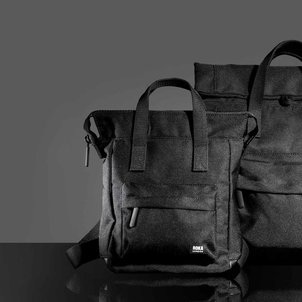 Roka London All Black Canfield B Medium Rucksack, (Sustainable Canvas)