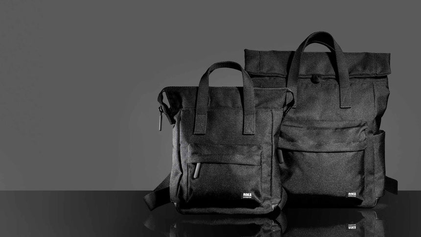 Roka London All Black Canfield B Medium Rucksack, (Sustainable Canvas)