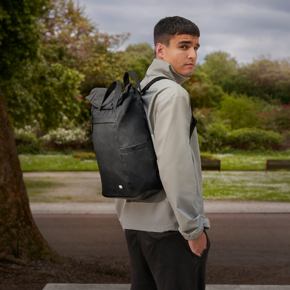 Roka London All Black Finchley Rucksack, (Sustainable Canvas)
