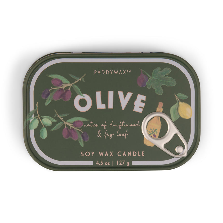 Paddywax Bistro Fig & Olive Tin Scented Candle, Driftwood & Fig Leaf
