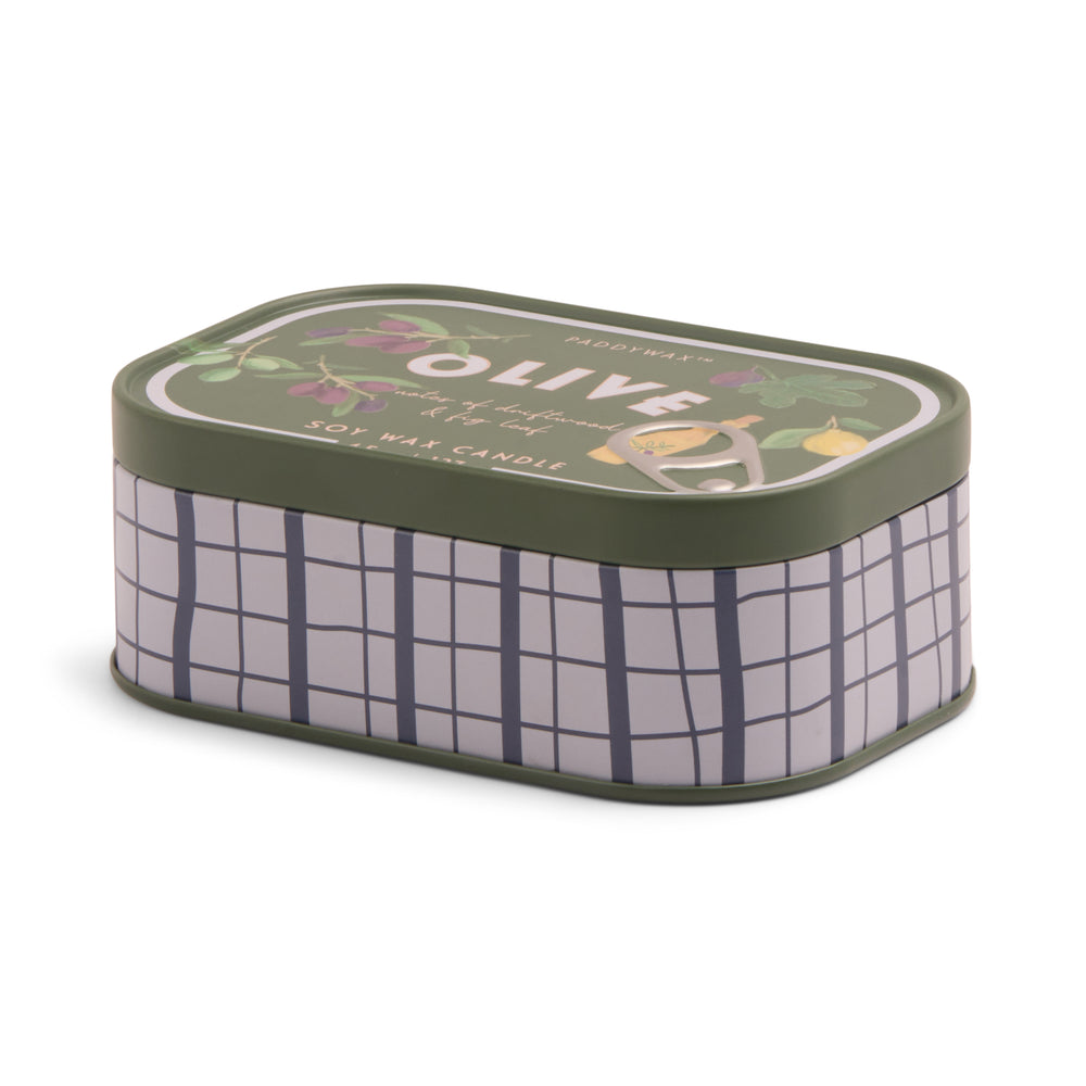 Paddywax Bistro Fig & Olive Tin Scented Candle, Driftwood & Fig Leaf