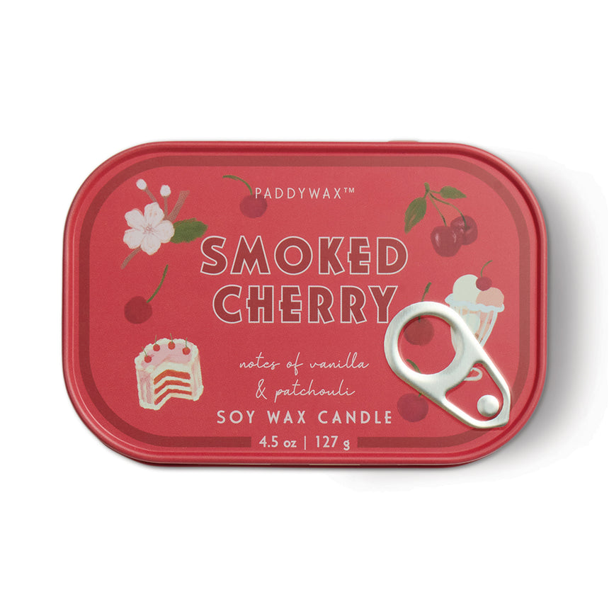 Paddywax Bistro Smoked Cherry Scented Tin Candle, Vanilla & Patchouli