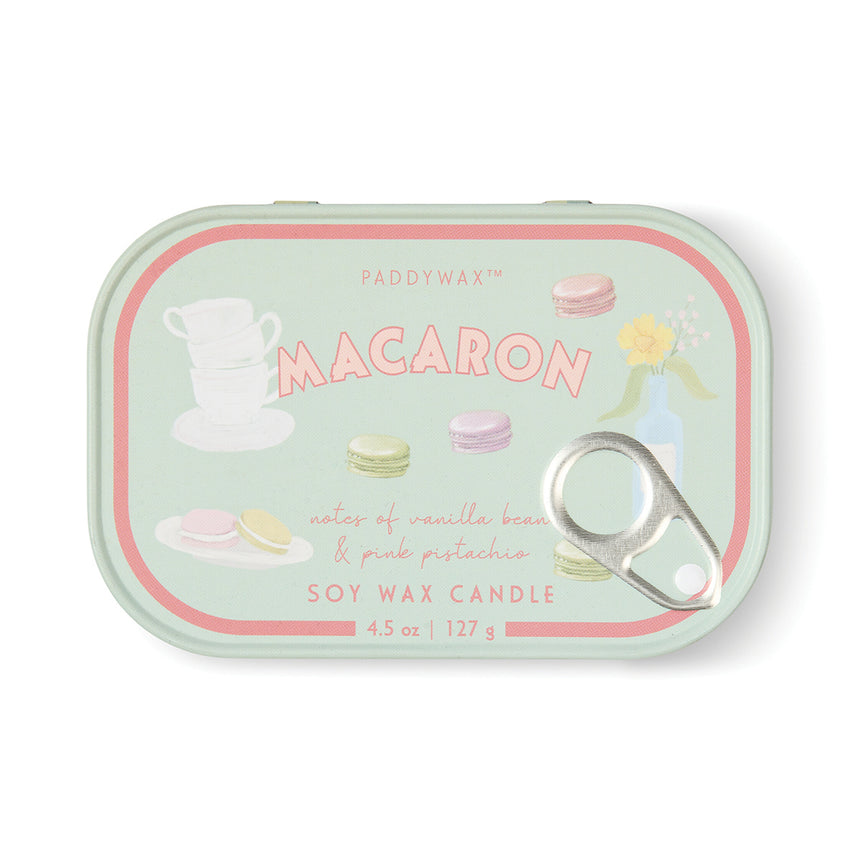 Paddywax Bistro Macaron Tin Scented Candle, Amber & Pistachio