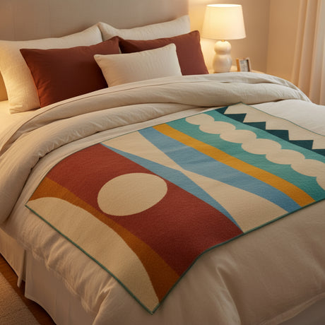 Rectangular blanket with geometric pattern on a white background