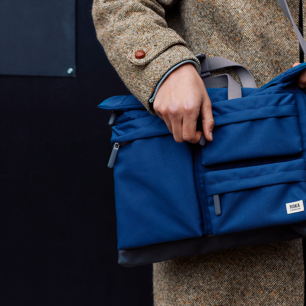 Roka London Blackfriars Messenger Bag, Deep Blue (Recycled Canvas)