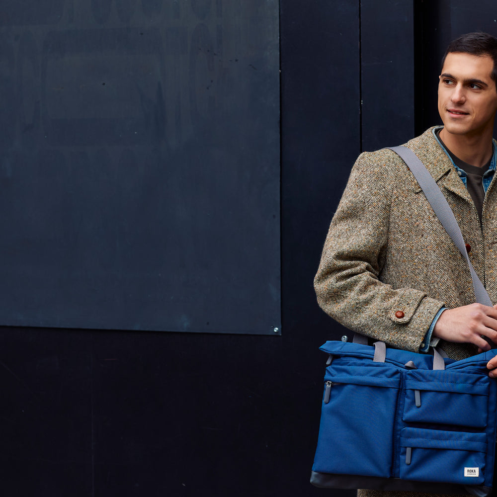 Roka London Blackfriars Messenger Bag, Deep Blue (Recycled Canvas)