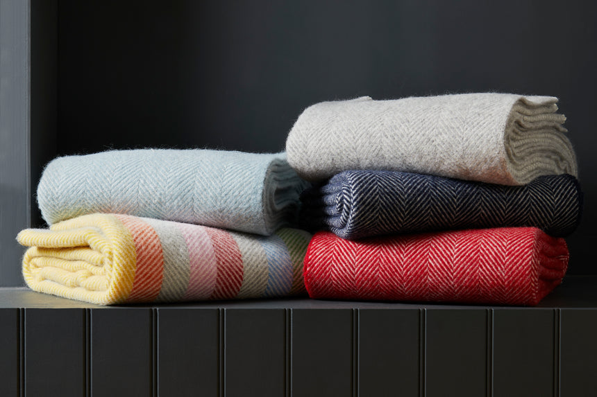 Tweedmill Fishbone Pure New Wool Throw, Silver Grey