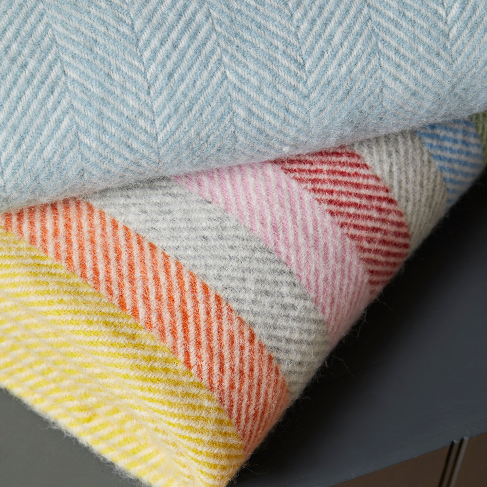 Tweedmill Fishbone Pure New Wool Throw, Duck Egg