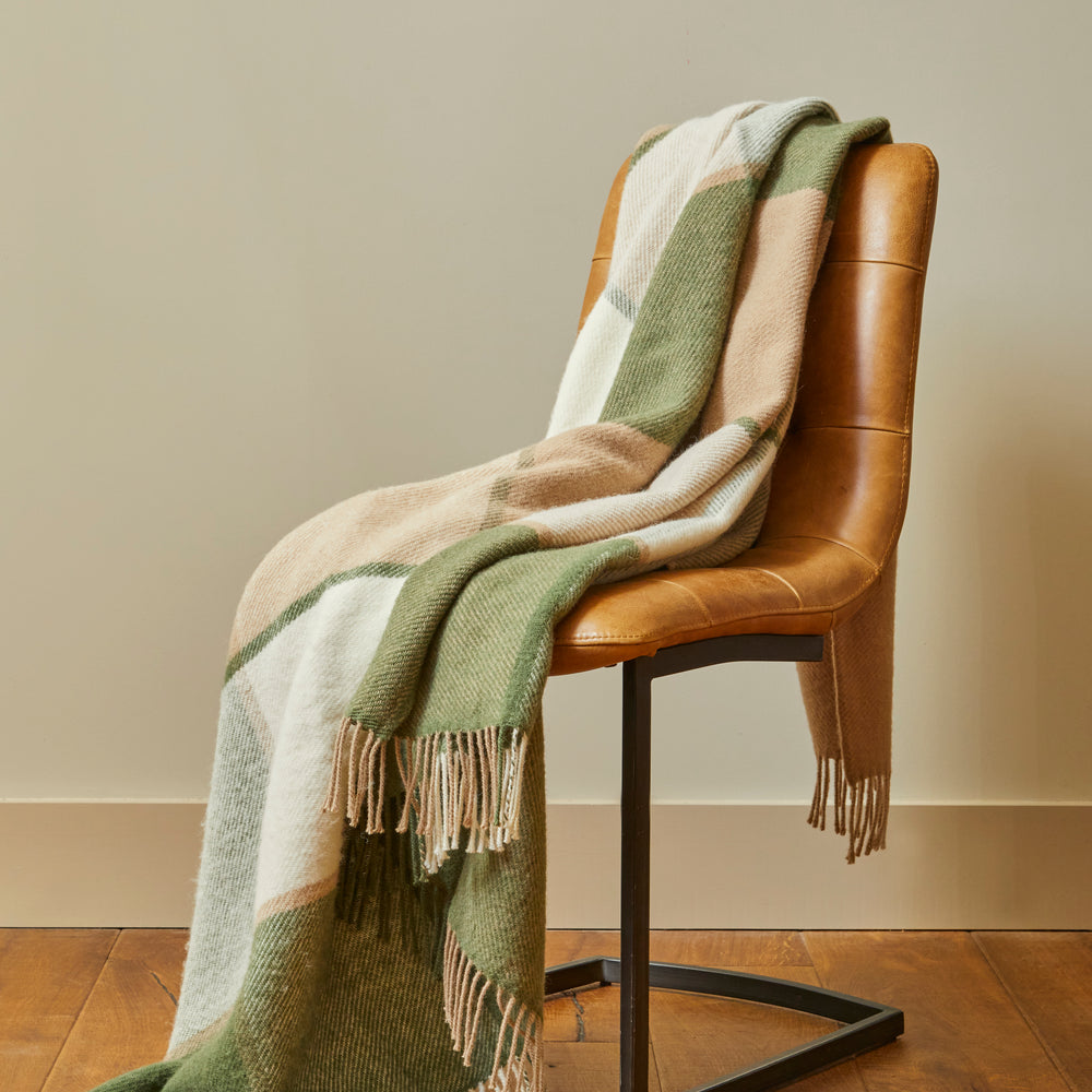 Tweedmill Block Check Pure New Wool Throw, Olive
