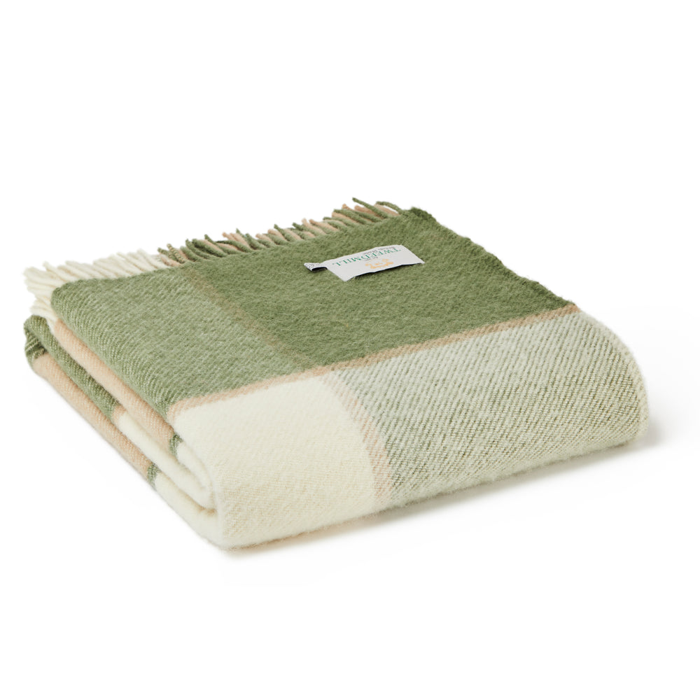 Tweedmill Block Check Pure New Wool Throw, Olive