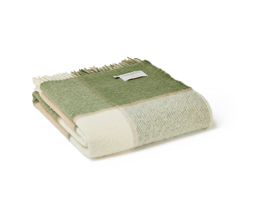 Tweedmill Block Check Pure New Wool Throw, Olive