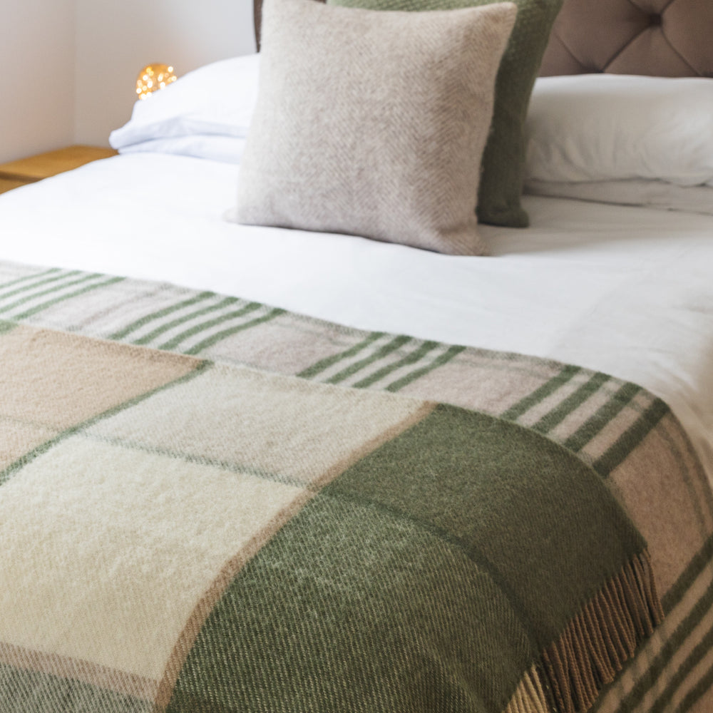Tweedmill Block Check Pure New Wool Throw, Olive