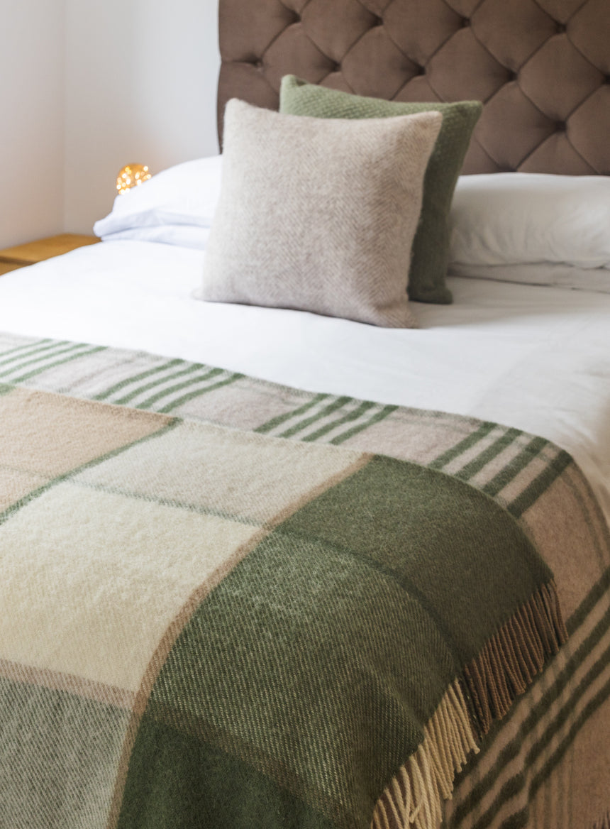 Tweedmill Block Check Pure New Wool Throw, Olive