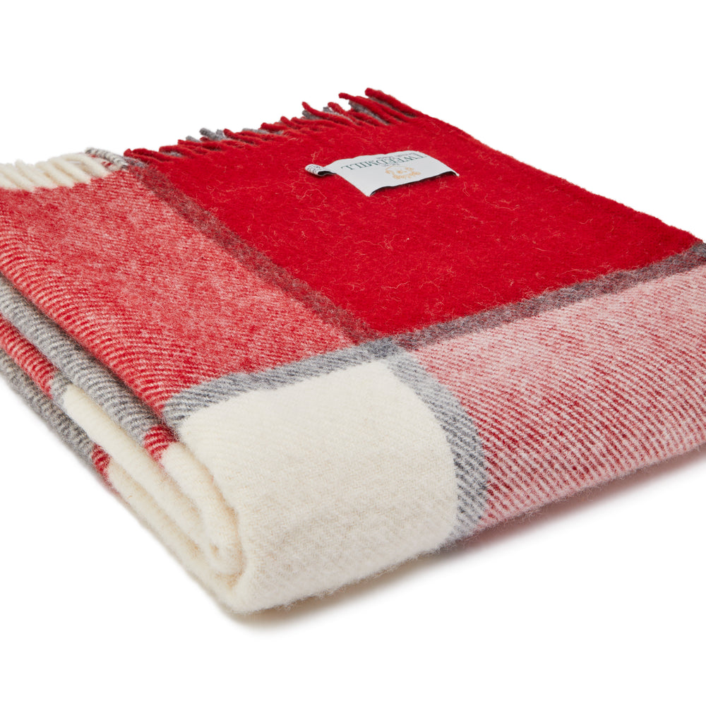 Tweedmill Block Check Pure New Wool Throw, Red