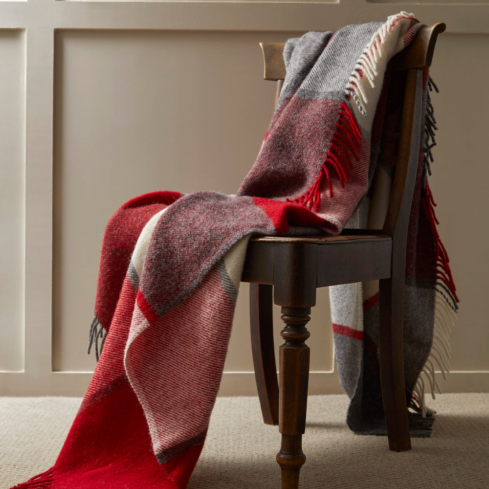 Tweedmill Block Check Pure New Wool Throw, Red