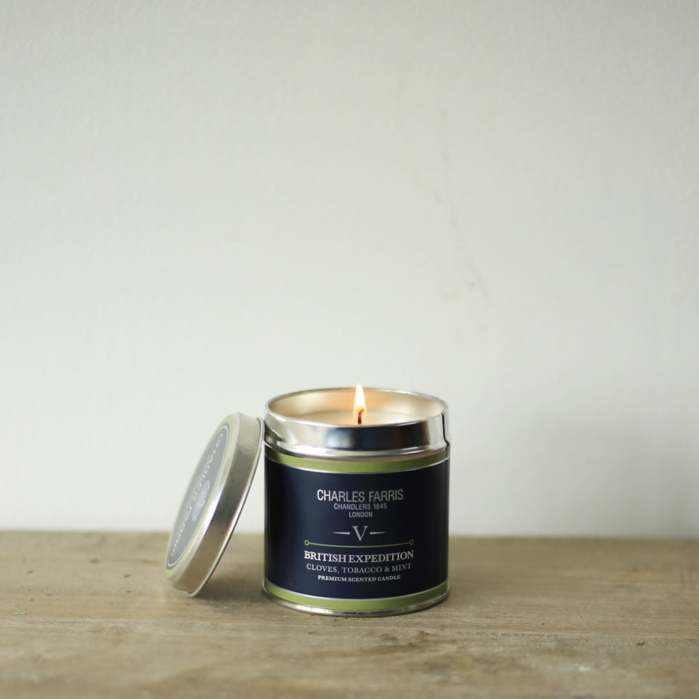 Charles Farris British Expedition Scented Tin Candle, Cloves, Tobacco and Mint Tea